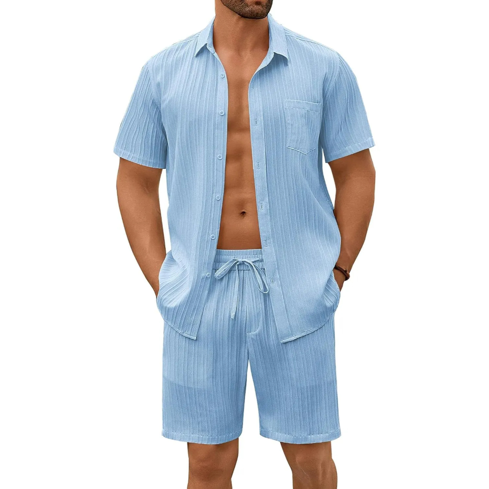 Summer Beach Linen Short And Shirt Set For Men