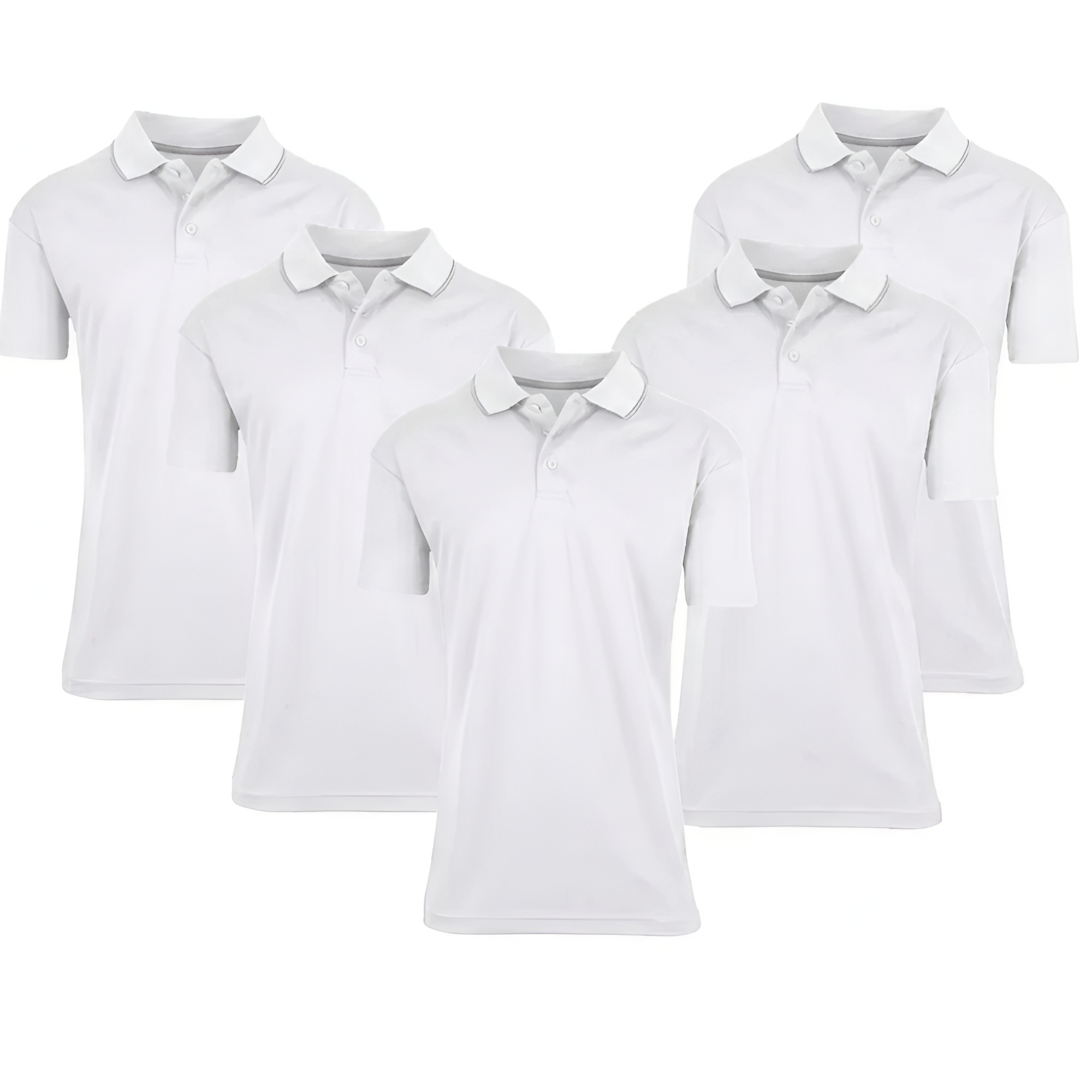 Pack Of 5 Dry Fit Moisture Wicking Polo T Shirts With Ribbed Sleeve For Men