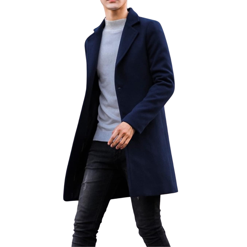 Men's Wool Blend Pea Coat Notched Collar Single Breasted Overcoat Warm Winter Trench Coat