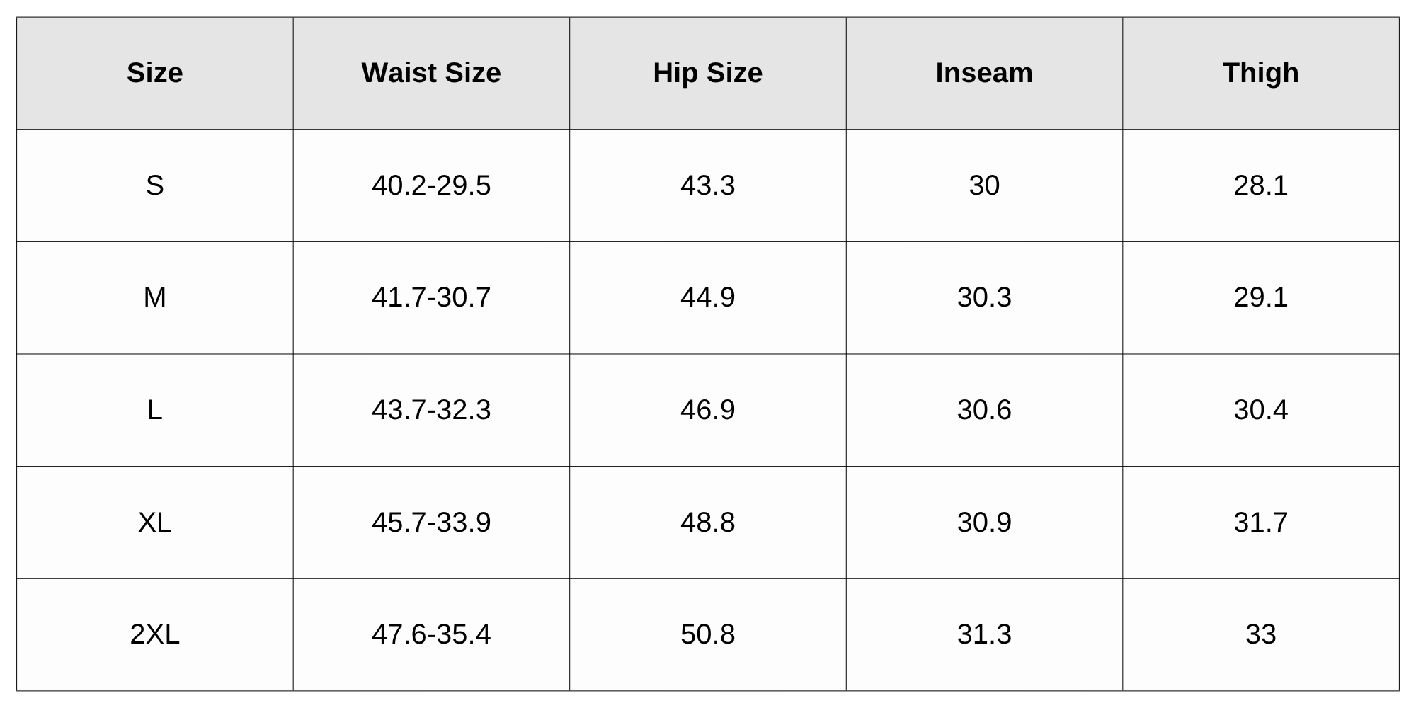 Size Chart