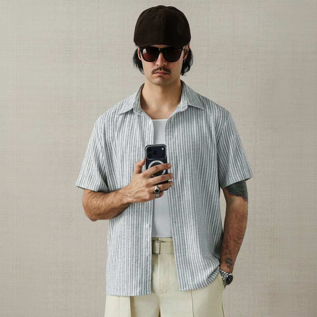 Colorblock Striped Short Sleeve Shirt For Men