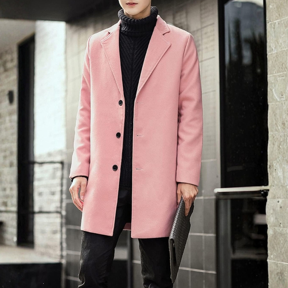 Men's Wool Blend Pea Coat Notched Collar Single Breasted Overcoat Warm Winter Trench Coat