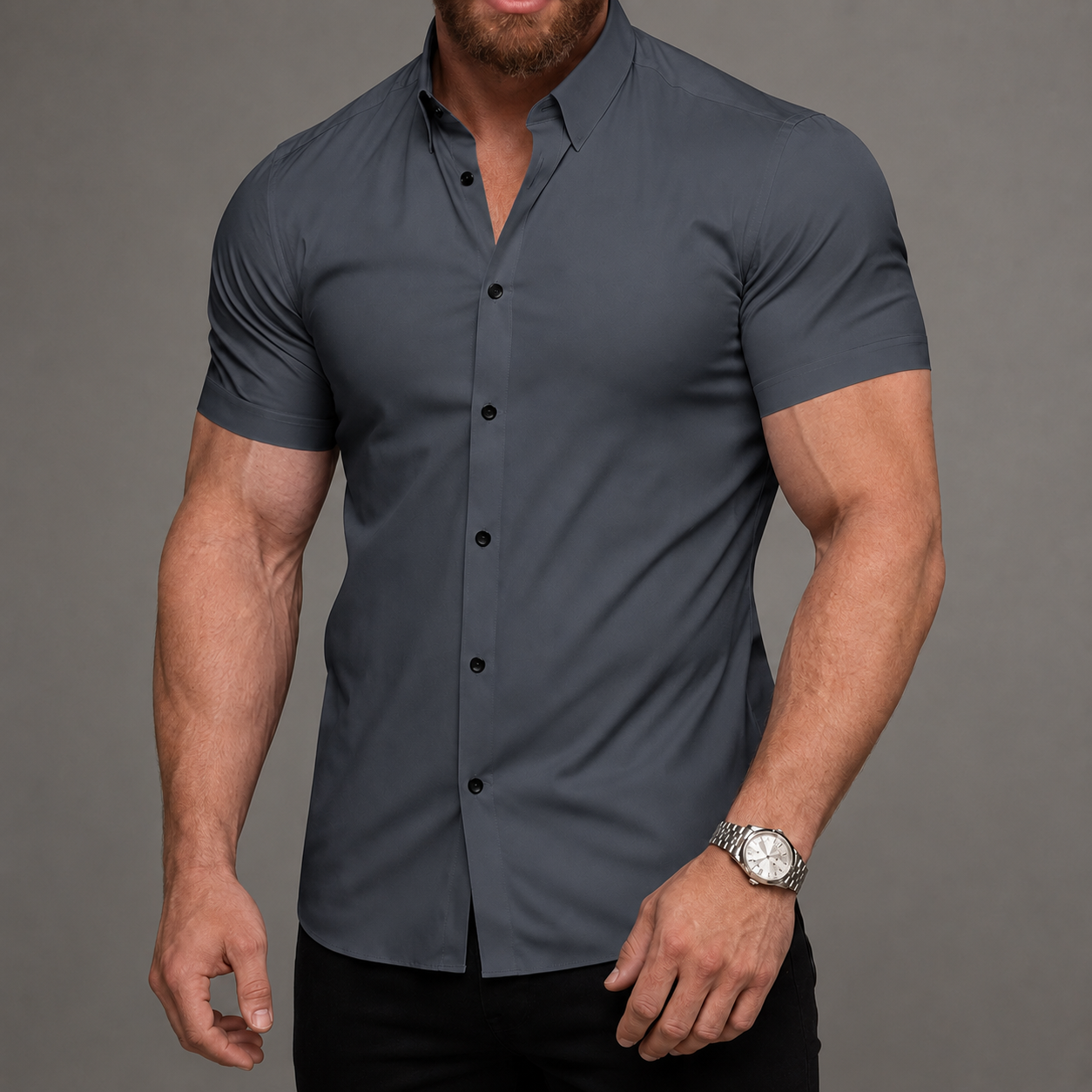Short Sleeve Lapel Shirt With Button Detail With Non Iron Finish For Men