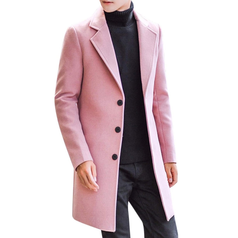 Men's Wool Blend Pea Coat Notched Collar Single Breasted Overcoat Warm Winter Trench Coat