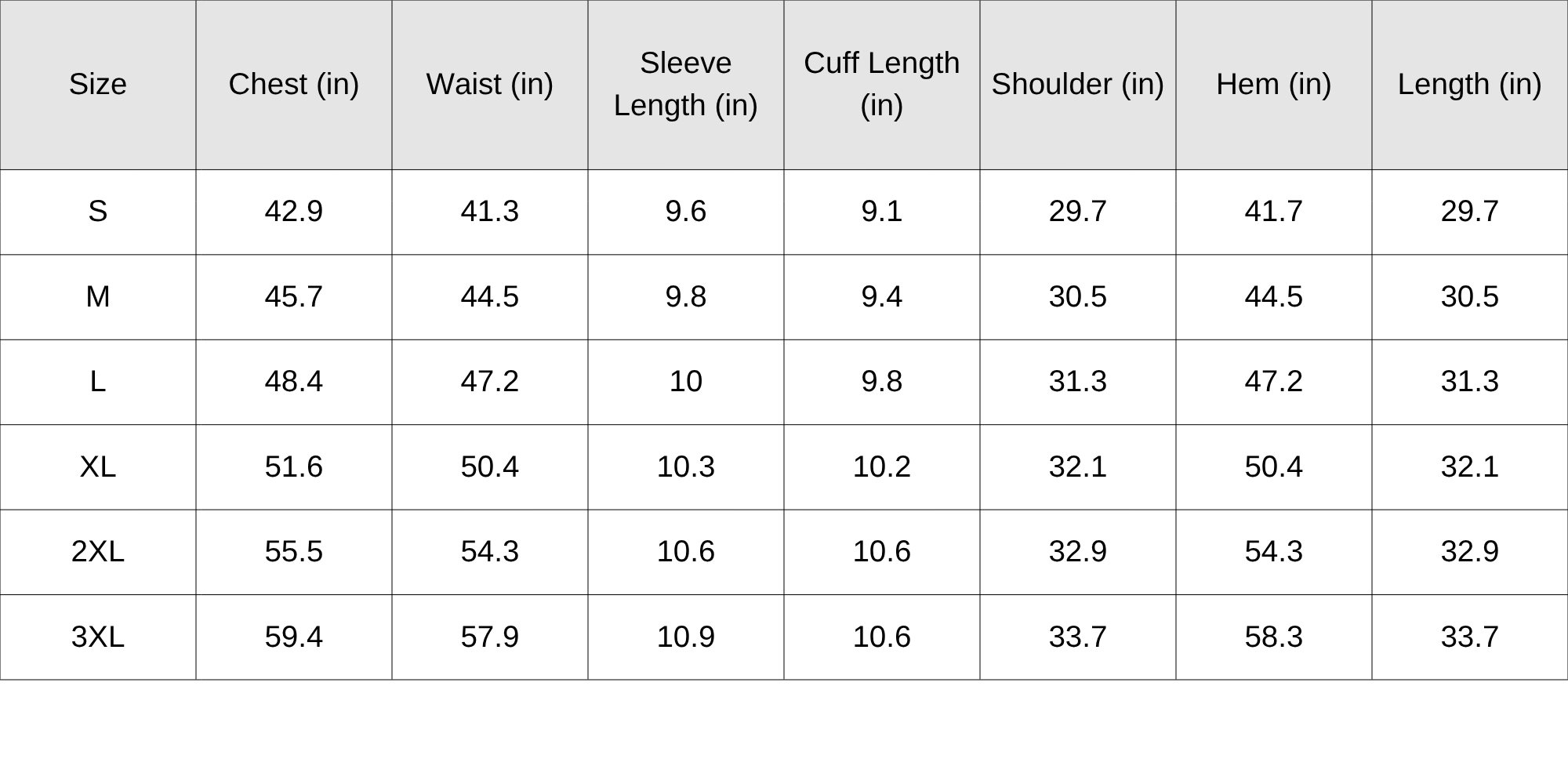 Size Chart