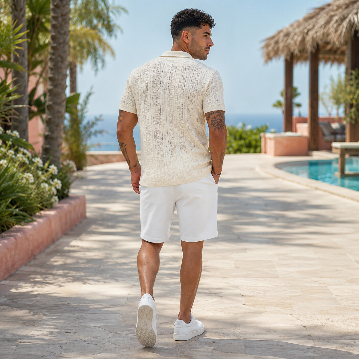 Short Sleeve Beach T Shirt With Textured Design For Men