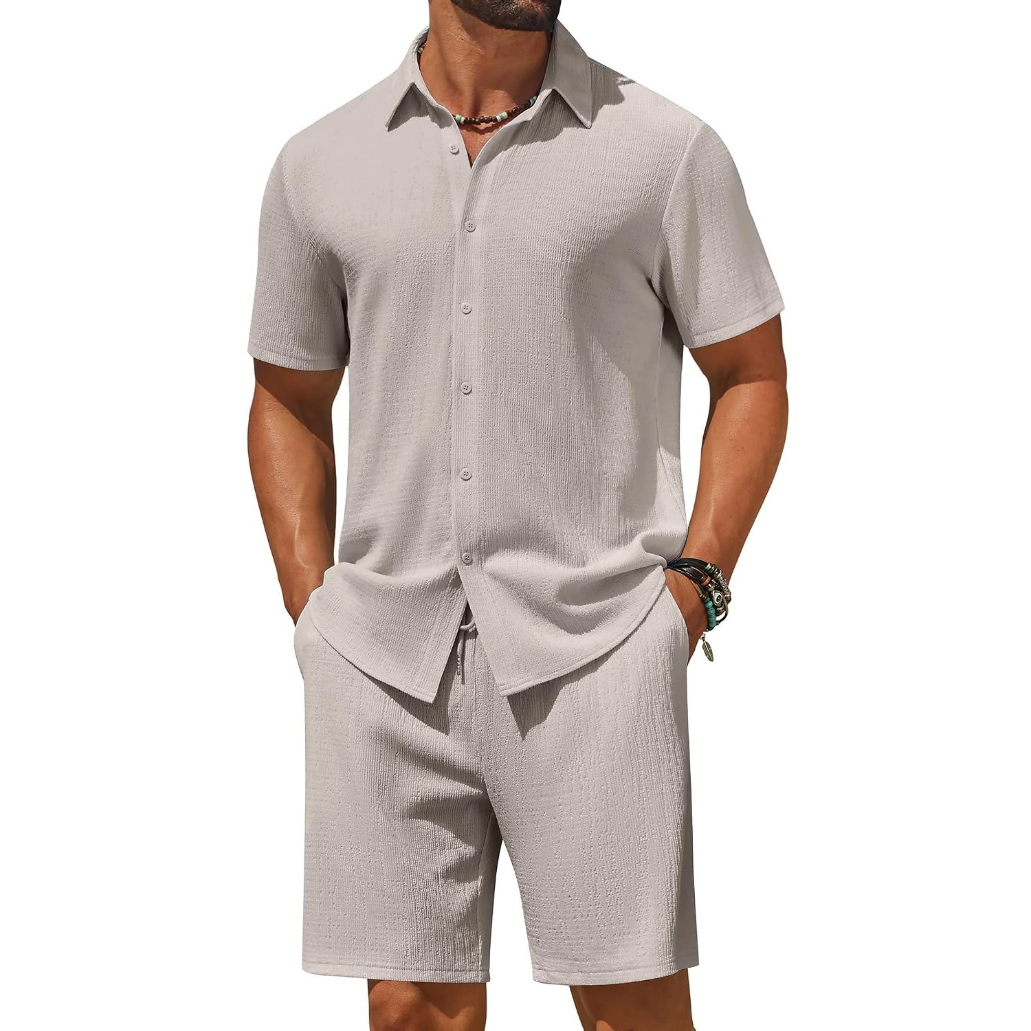 Casual Beach Short And Shirt Outfit Set For Men