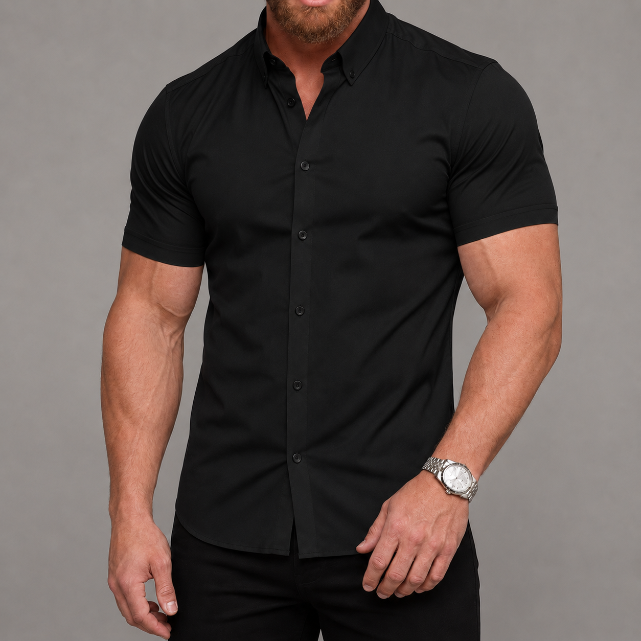 Short Sleeve Lapel Shirt With Button Detail With Non Iron Finish For Men