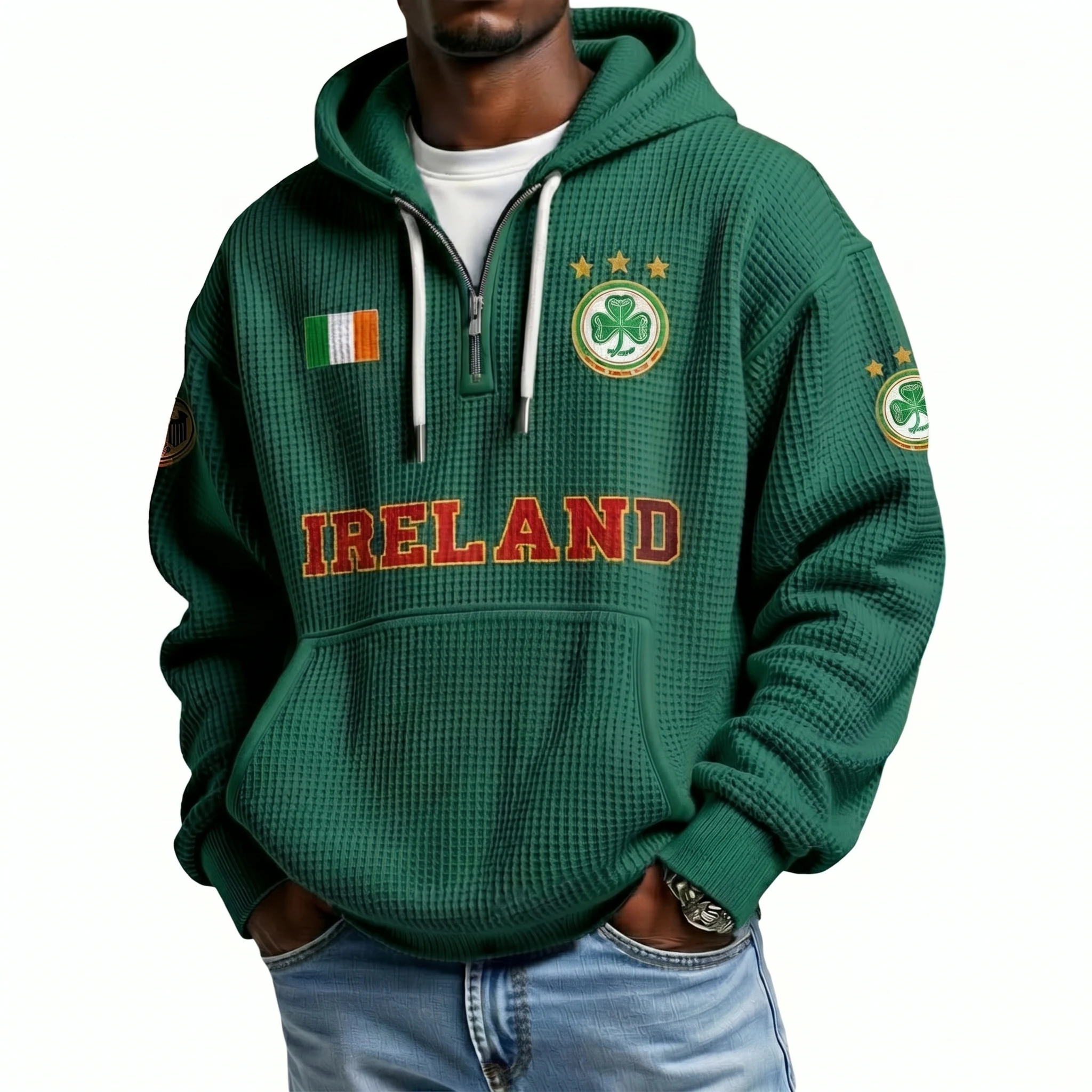 Ireland Printed Waffle Quarter Zip Football Fan Hoodie