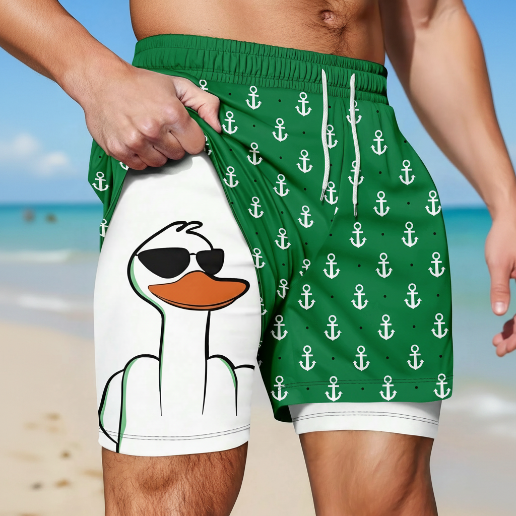 Anchor Print Drawstring Casual Shorts For Men