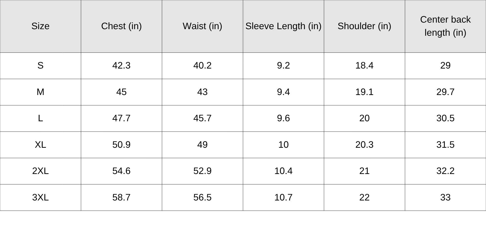 Size Chart