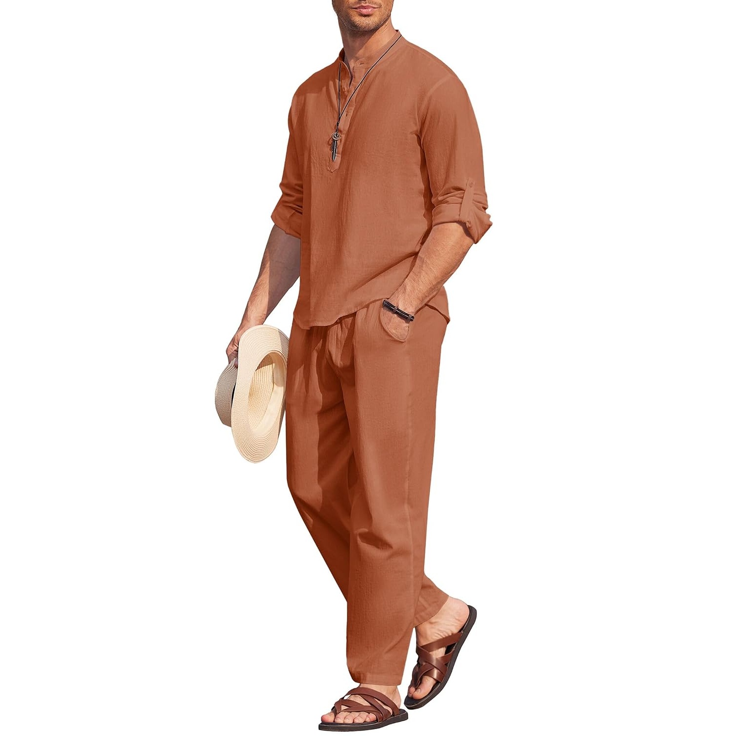 Casual Slim Cotton Linen Pant And Shirt Set For Men