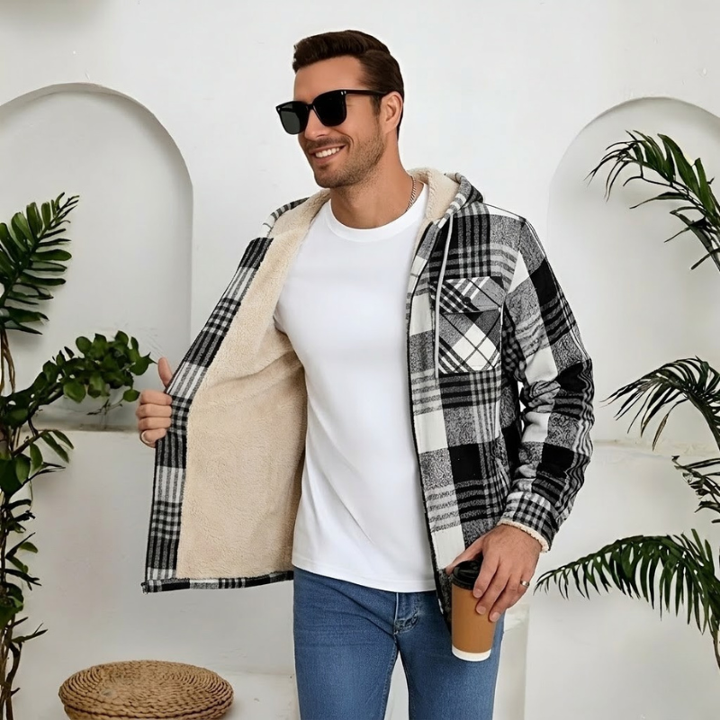 Winter Flannel Zip Up Hoodie For Men