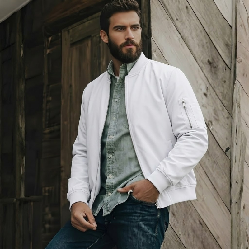 Lightweight Zip Up Bomber Jacket With Utility Pocket For Men