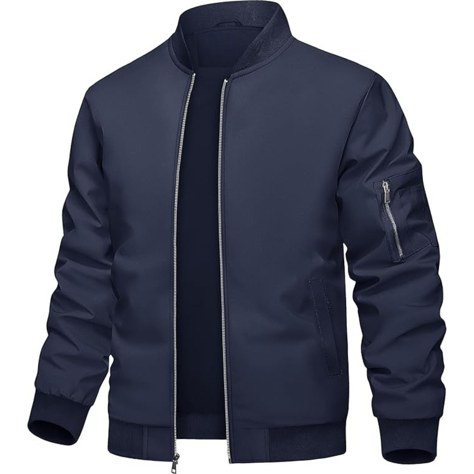 Lightweight Zip Up Bomber Jacket With Utility Pocket For Men