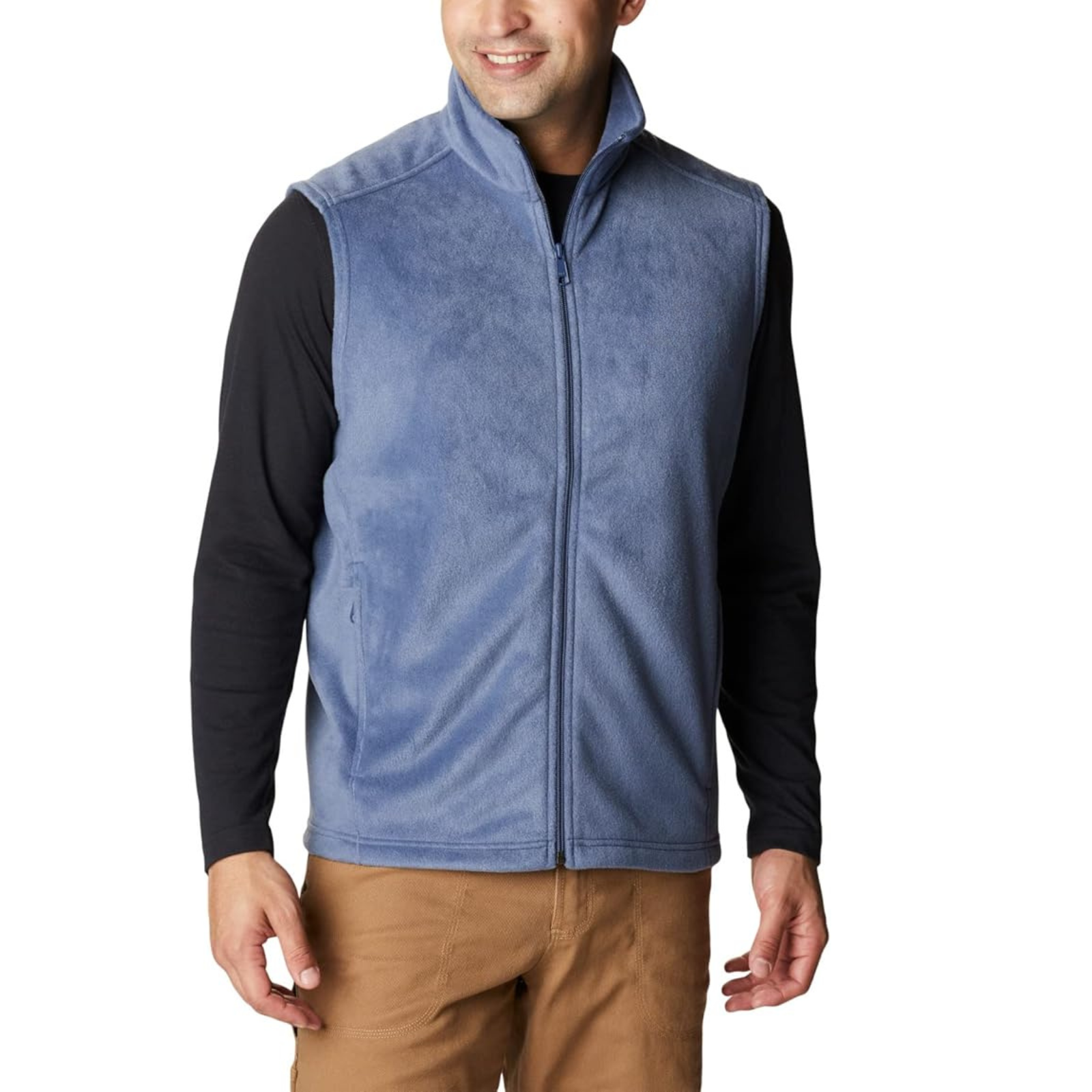 Full Zip Fleece Vest With Zippered Pockets For Men