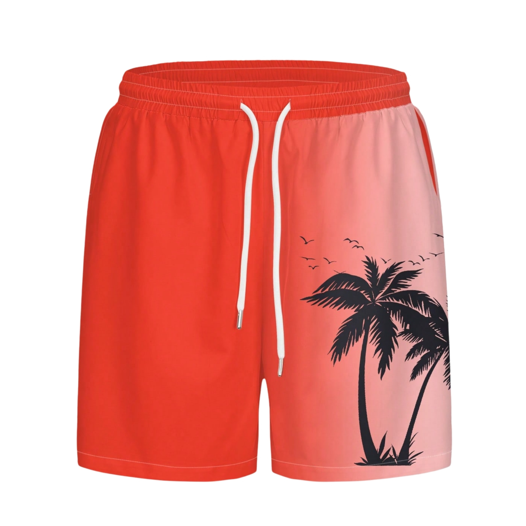 Coconut Tree Ombre Print Drawstring Swim Trunks For Men