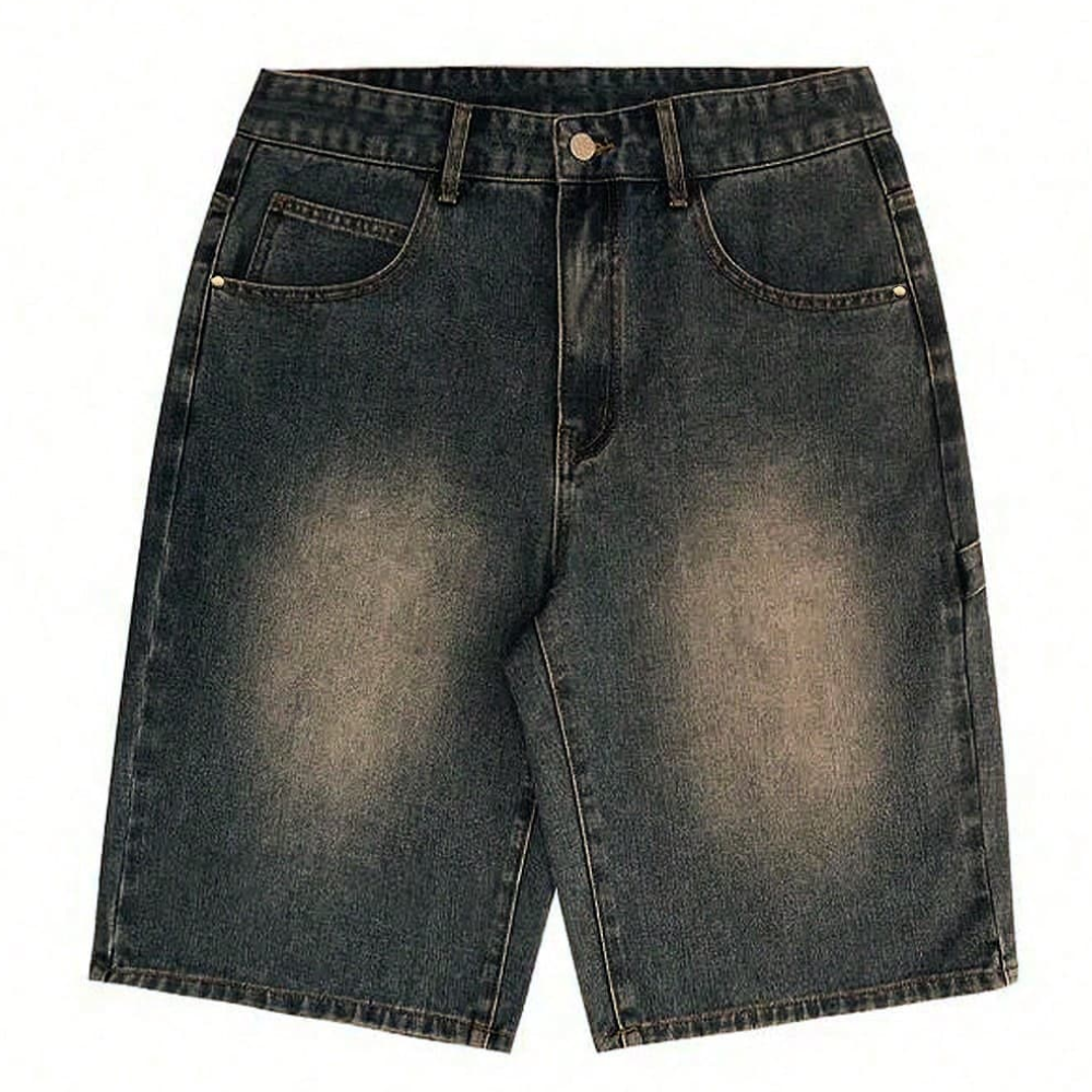 Loose Wide Denim Bermuda Shorts For Men
