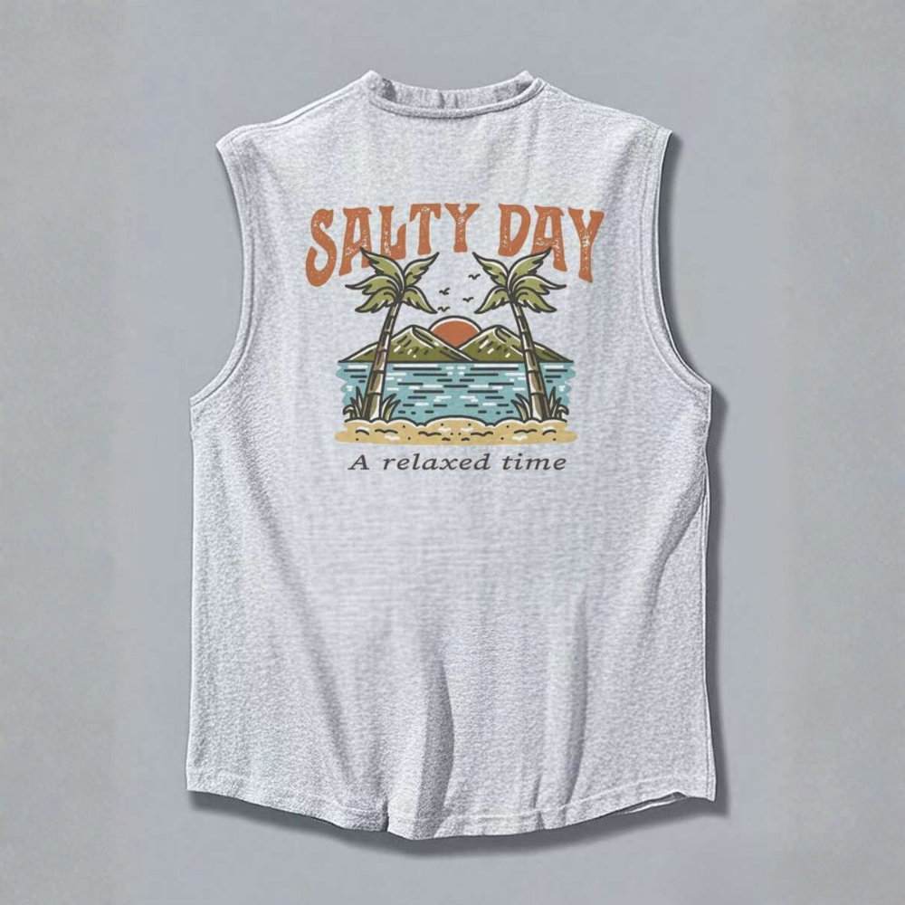 Coastal Summer Vacation Tree Print Tank Top For Men