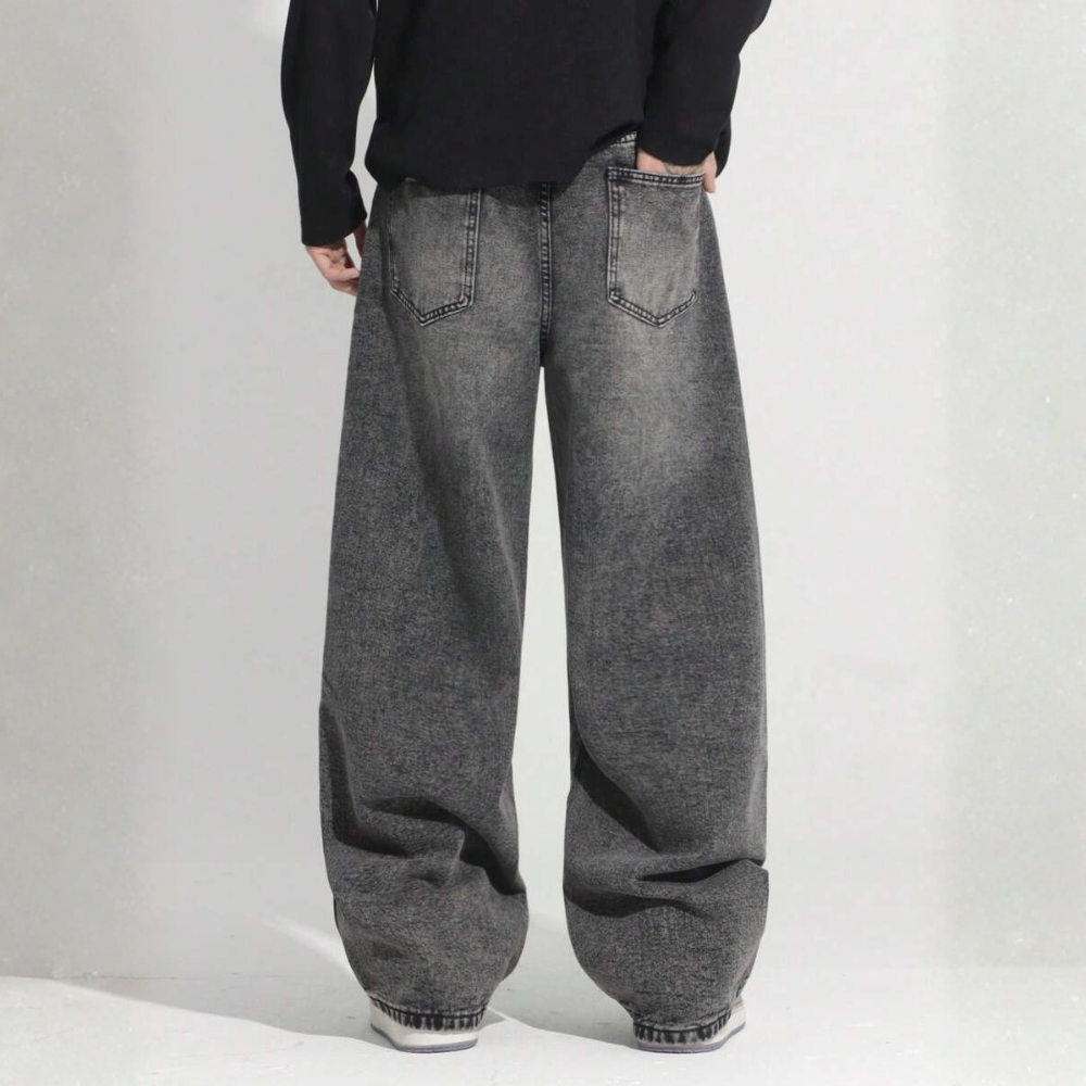 Loose Washed Denim Casual Baggy Wide Jeans For Men