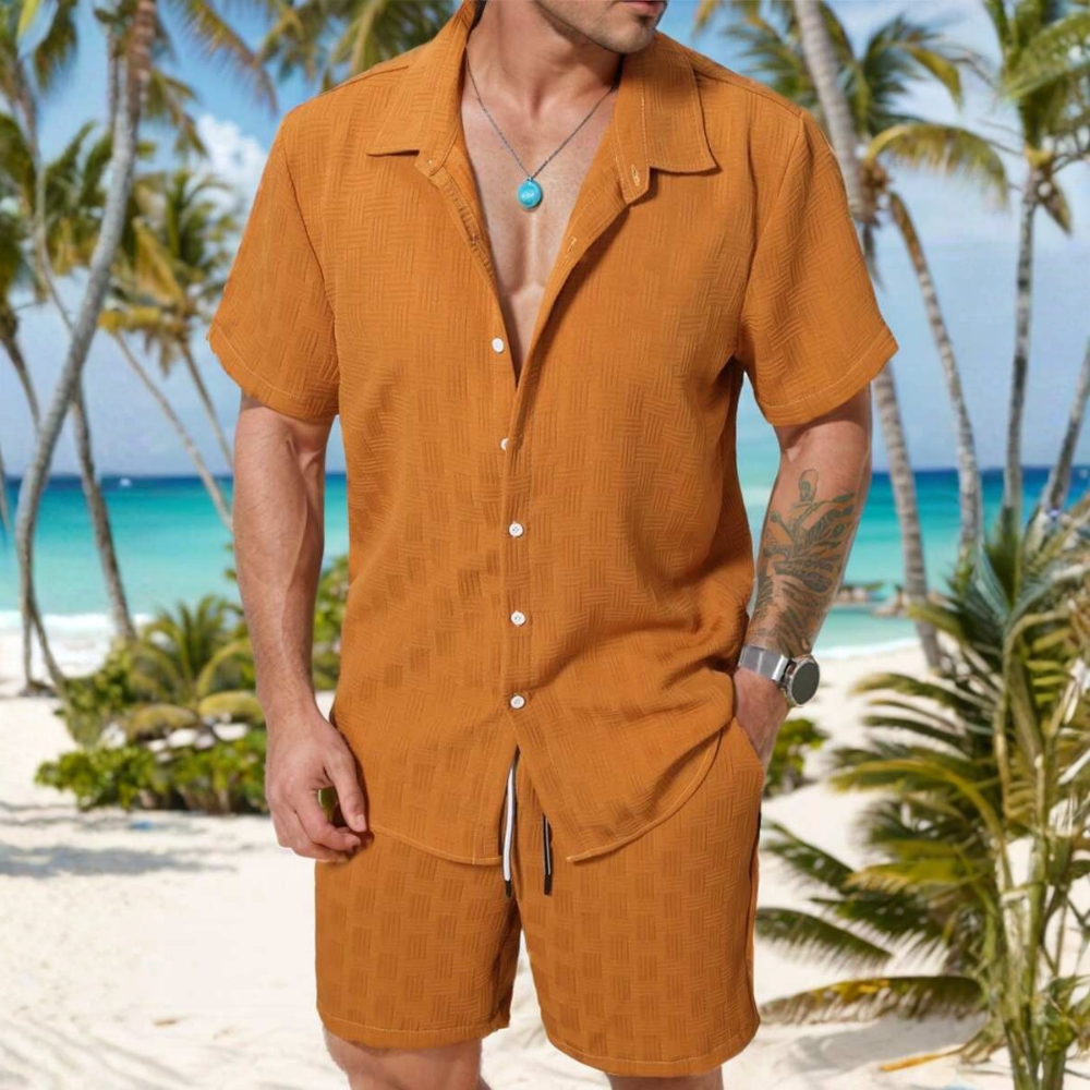 Button Up Shirt And Shorts Set For Men