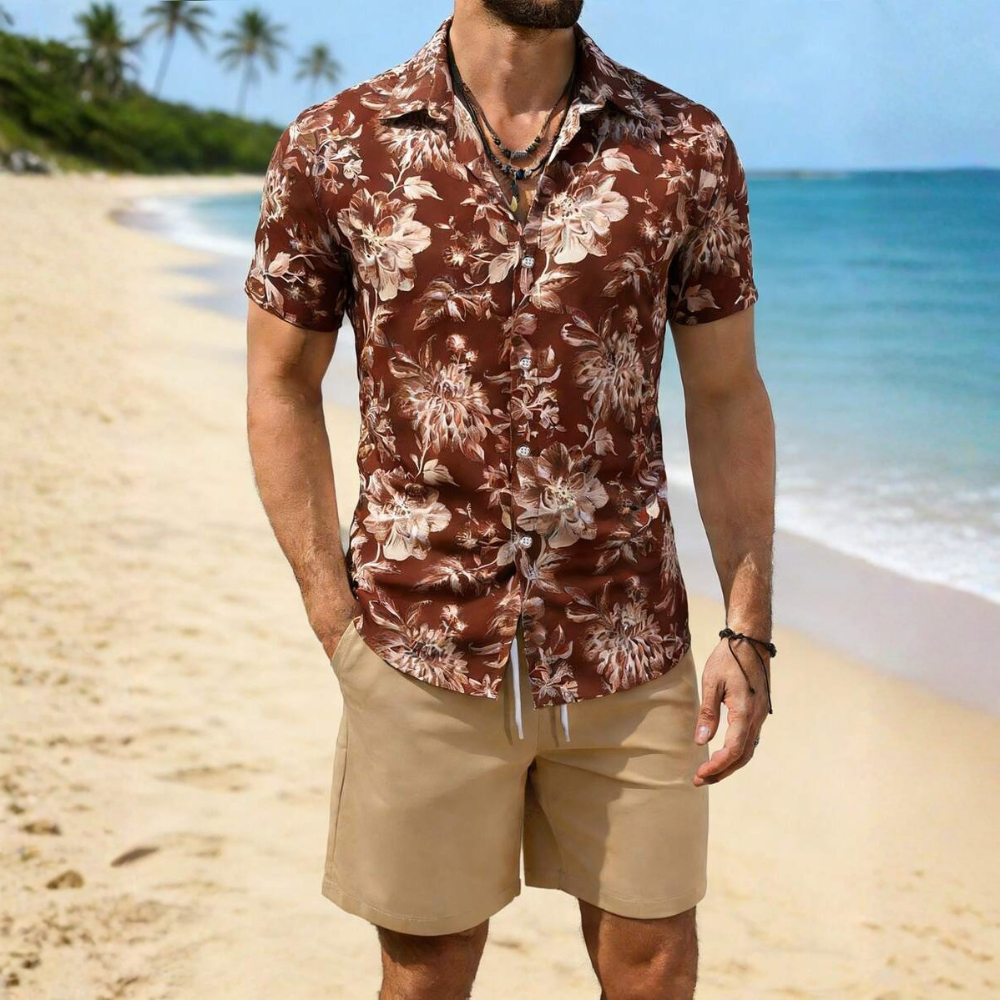 Summer Short Sleeve Shirt And Shorts Set For Men 