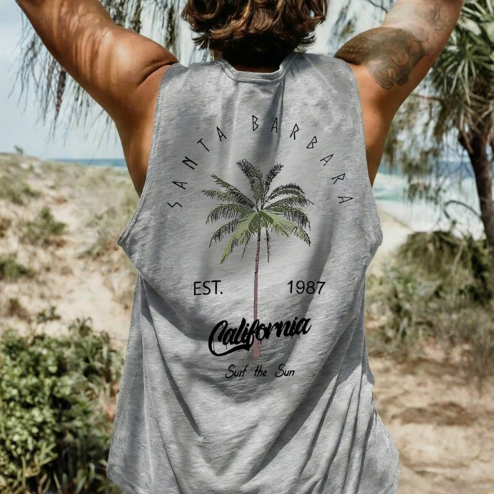 Coconut Tree Letter Print Casual Tank Top For Men