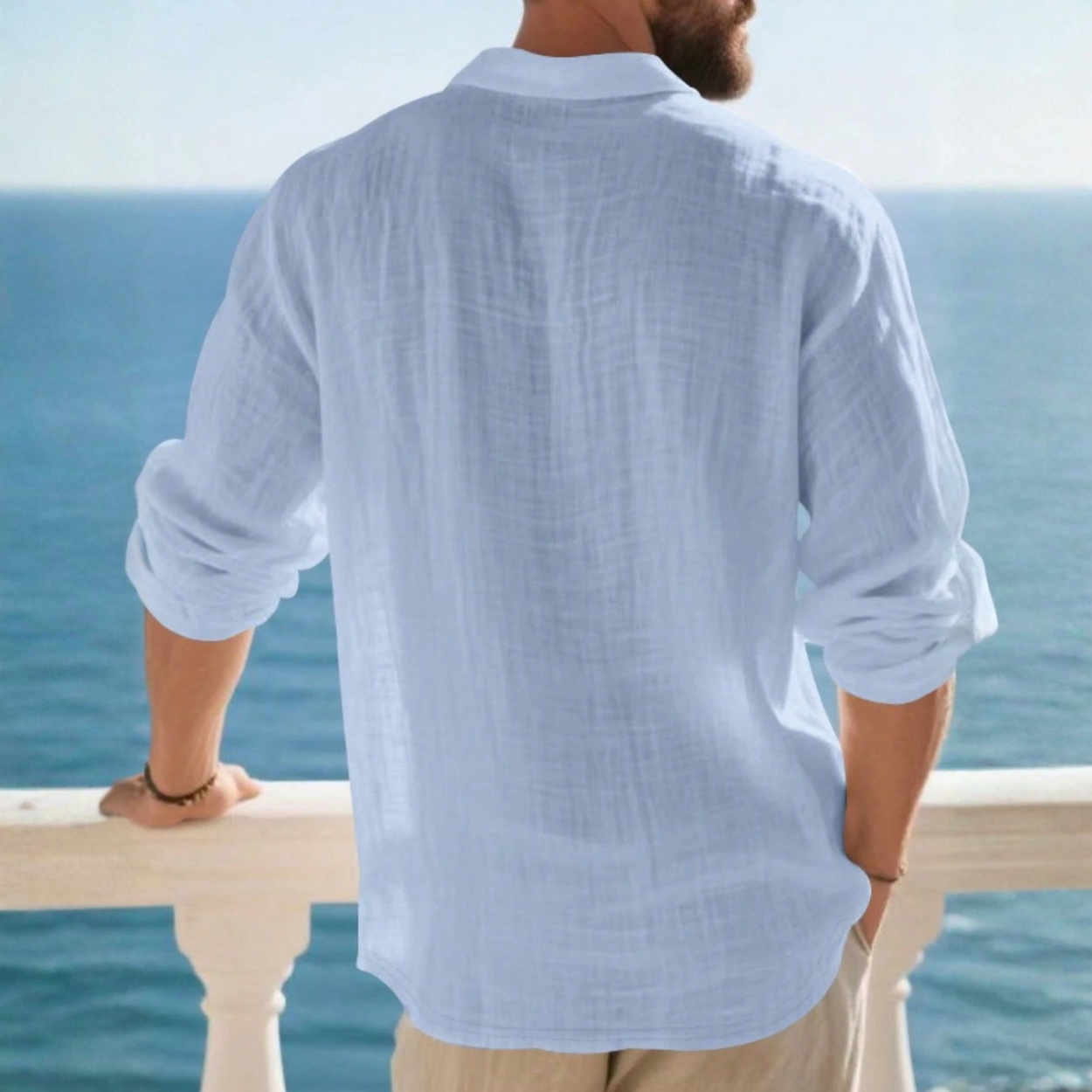 Lightweight Half Placket Button Design Linen Polo Shirt For Men