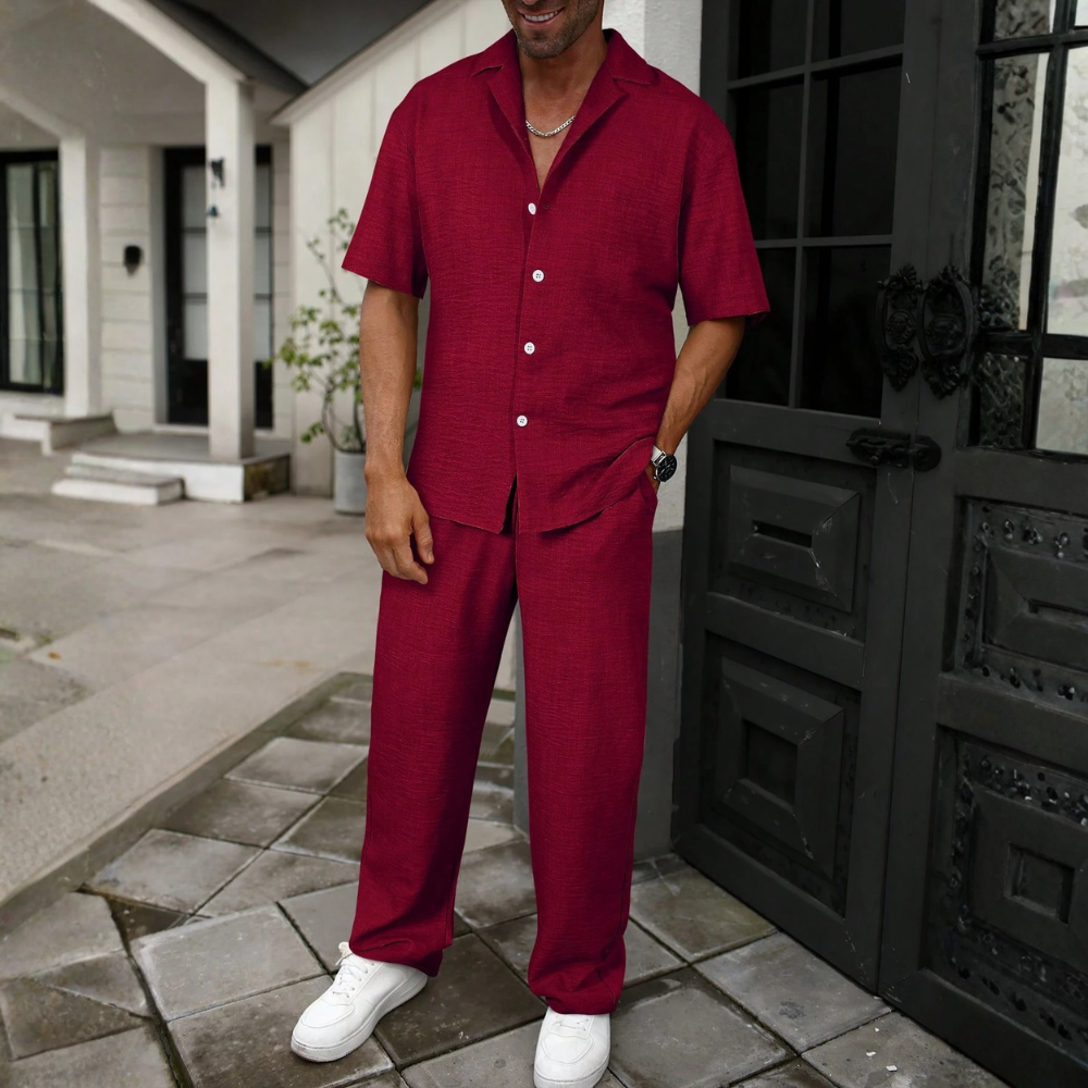 Short Sleeve Shirt And Long Pants Set For Men