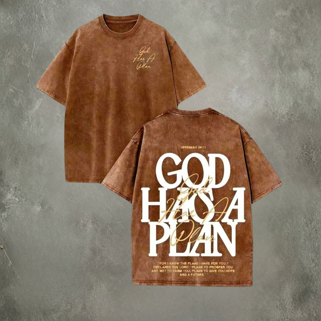 God Has A Plan Graphic Tee Double Sided Print Washed T Shirt