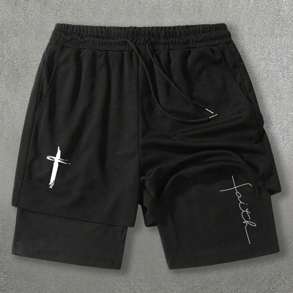 Street Style Cross Printed Shorts With Drawstring For Men