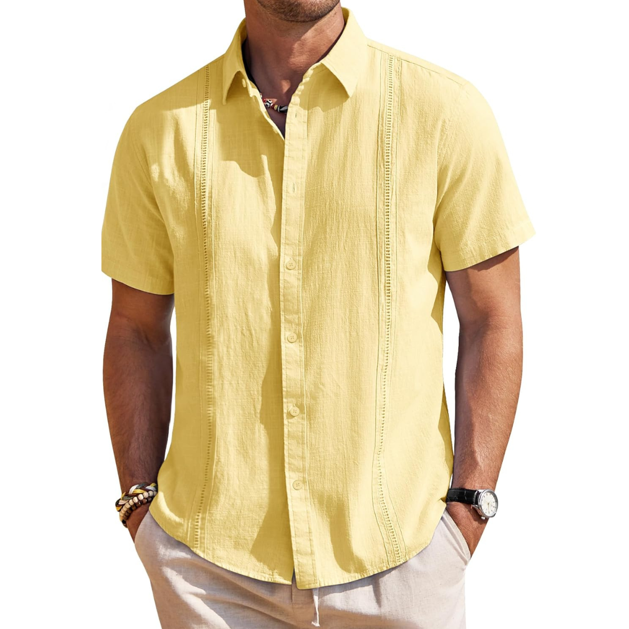 Short Sleeve Linen Cuban Collar Shirt For Men
