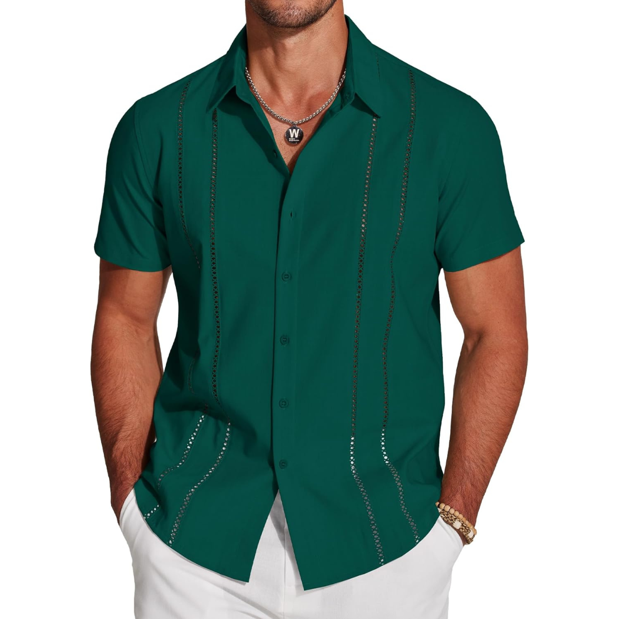 Casual Summer Guayabera Short Sleeve Button Down Shirt