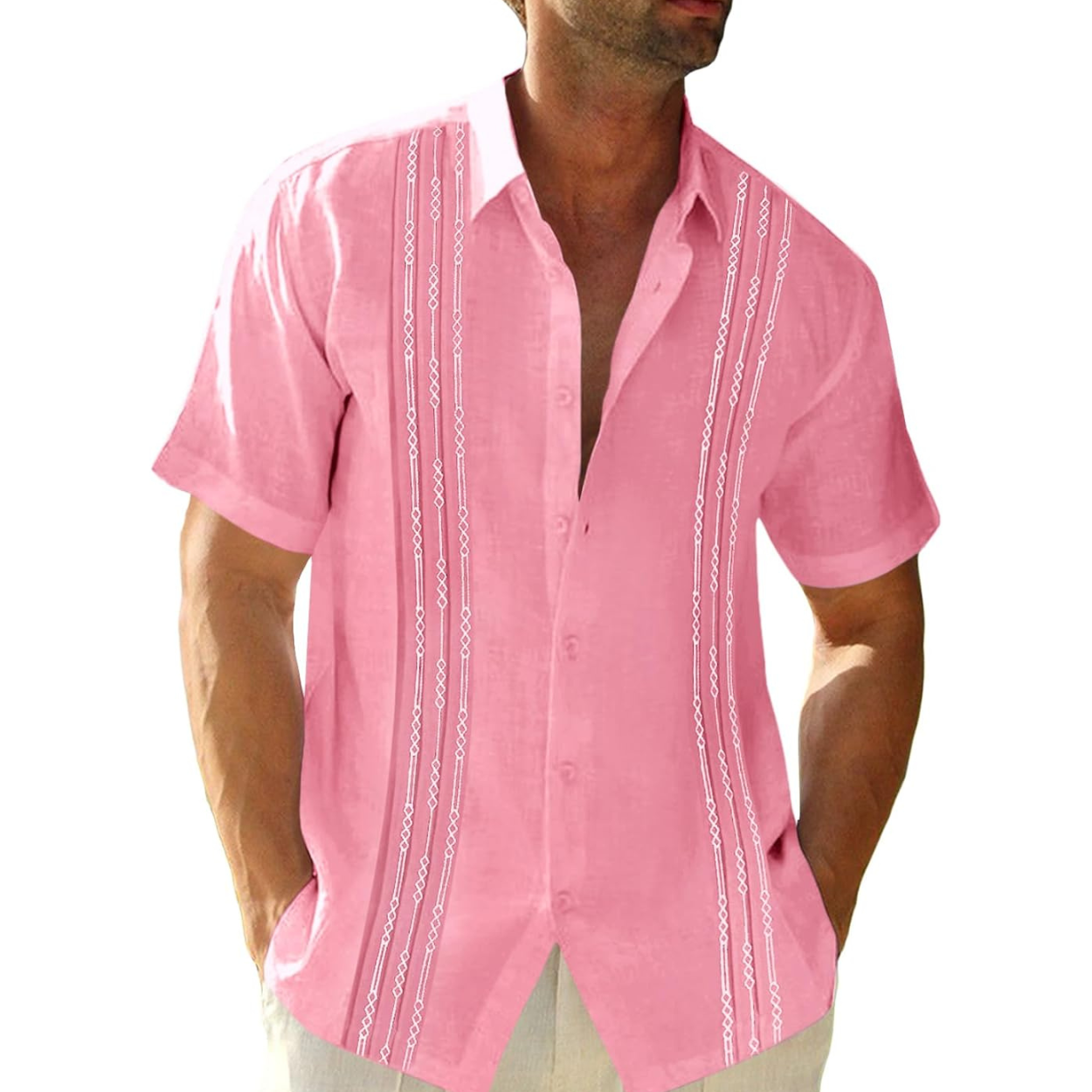 Mexican Embroidered Guayabera Button Down Shirt For Men