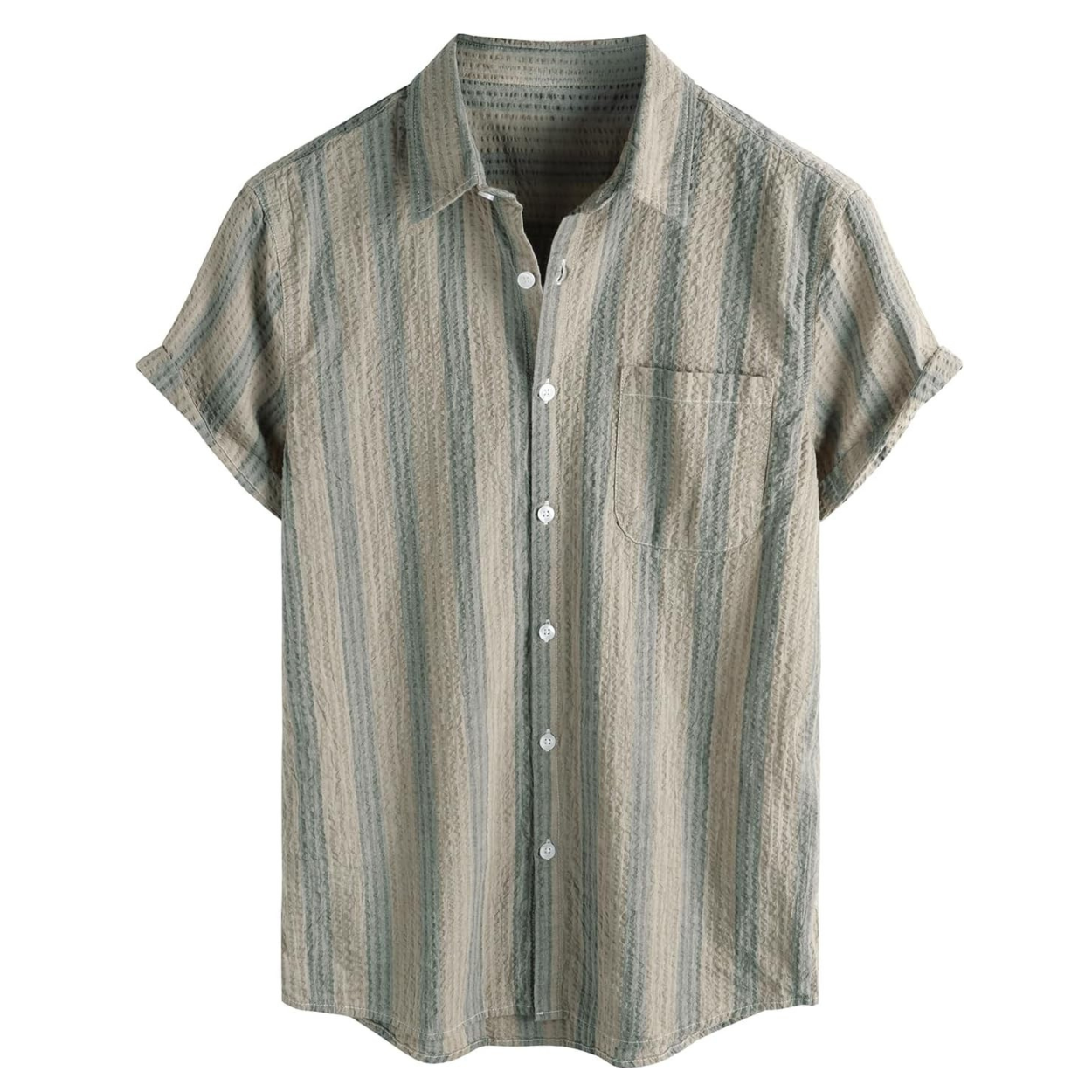 Striped Short Sleeve Button Down Shirt For Men