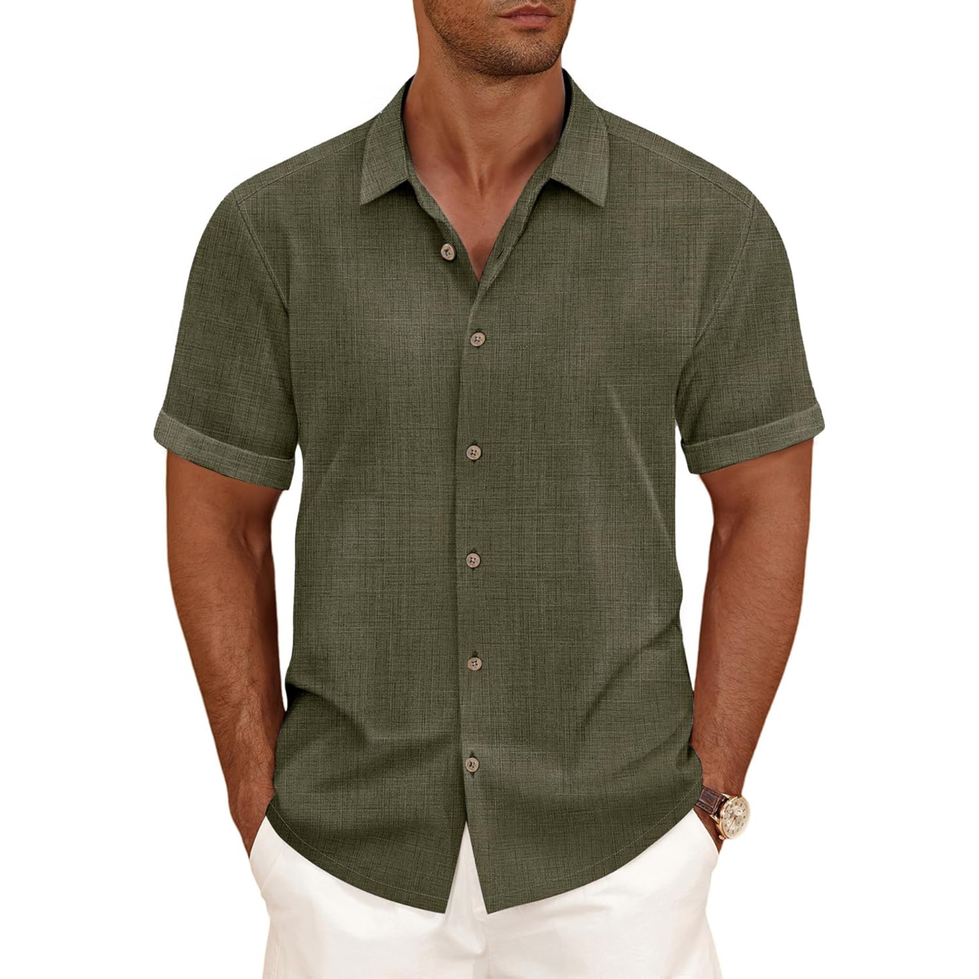 Casual Linen Blend Button Down Summer Shirt