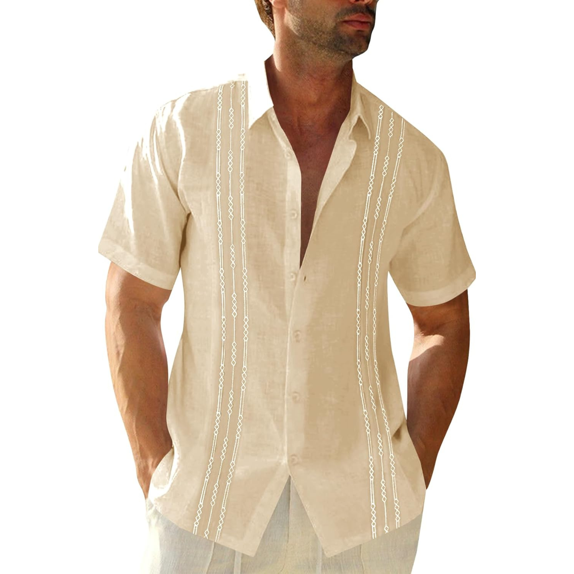 Linen Cotton Embroidered Cuban Beach Shirt