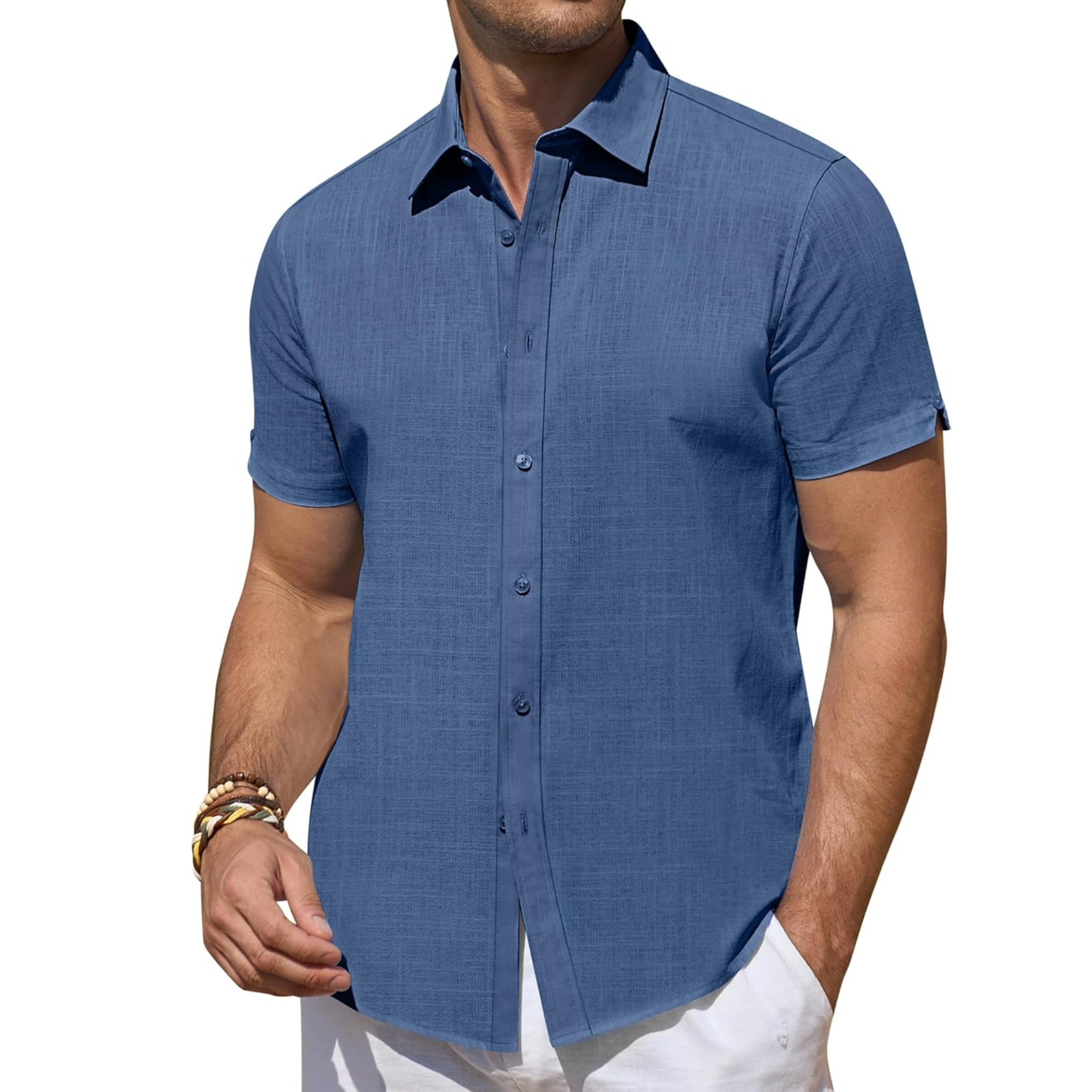 Short Sleeve Linen Beach Vacation Button Shirt