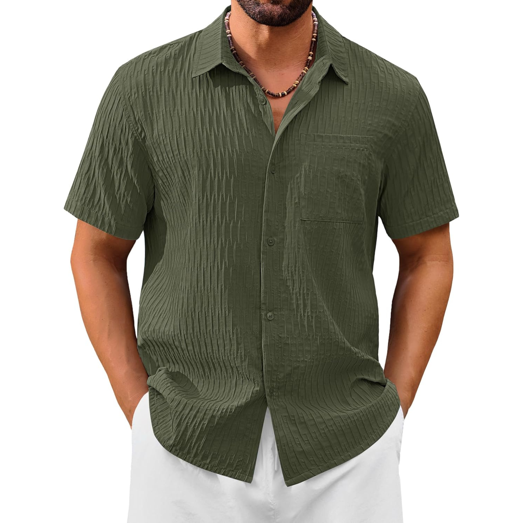 Summer Button Down Textured Pocket Shirt