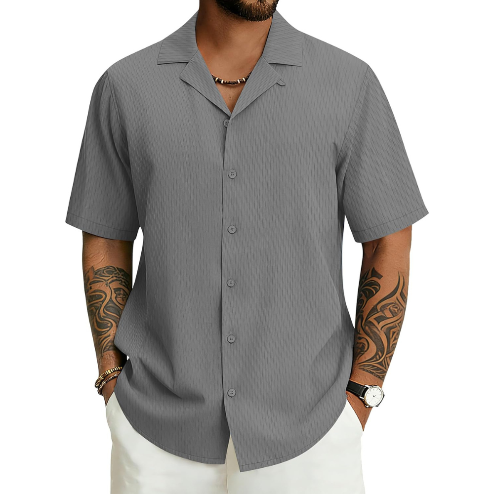 Casual Textured Cuban Beach Button Down Shirt