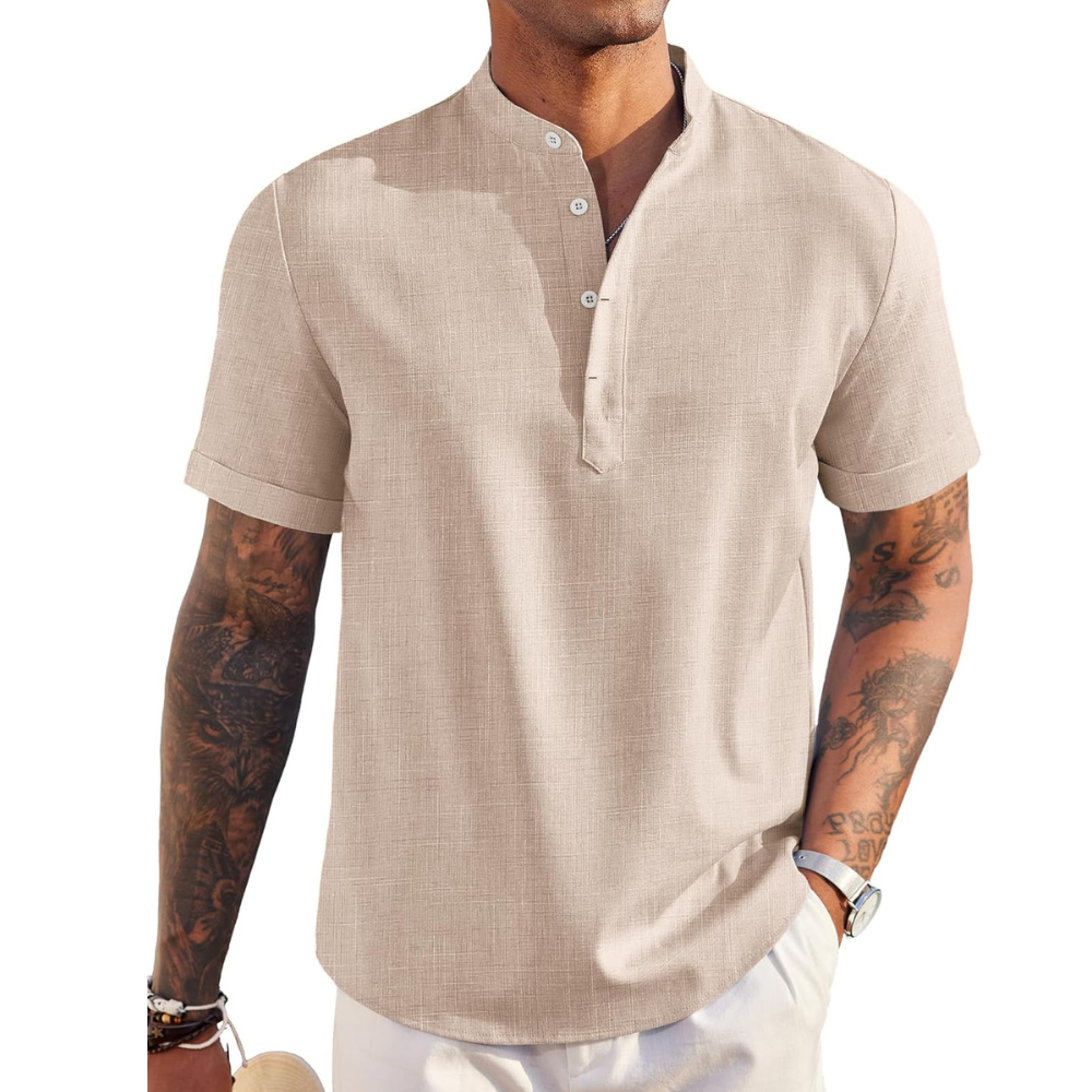 Linen Henley Shirt Casual Summer Beach T Shirts