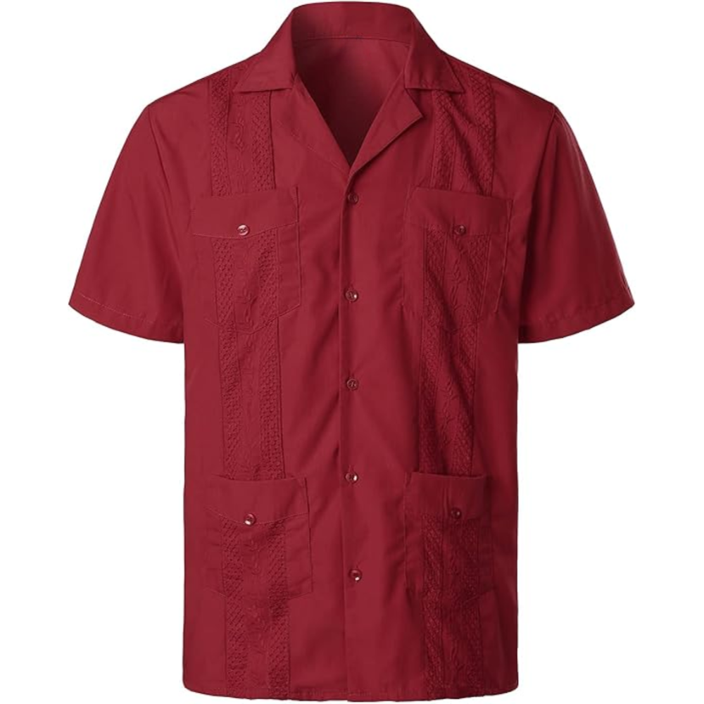 Short Sleeve Cuban Guayabera Button Down Shirt For Men