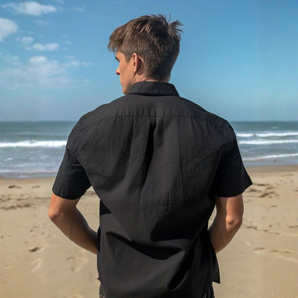 Solid Color Short Sleeve Casual Beach Shirt For Men