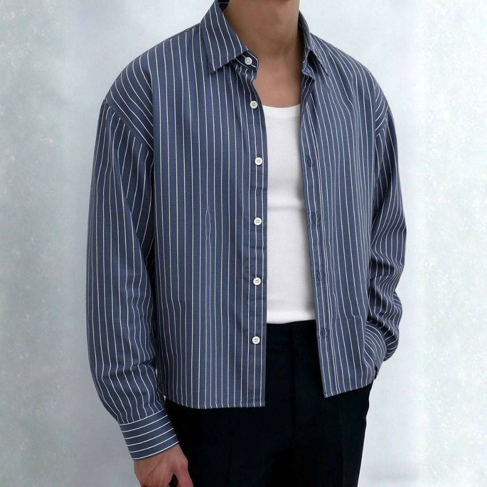 Vertical Striped Long Sleeve Casual Shirt For Men