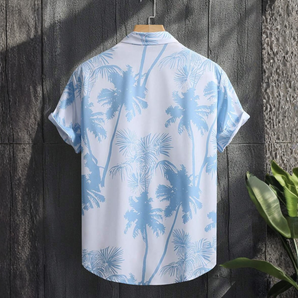 Palm Tree Print Short Sleeve Vacation Casual Shirt For Men