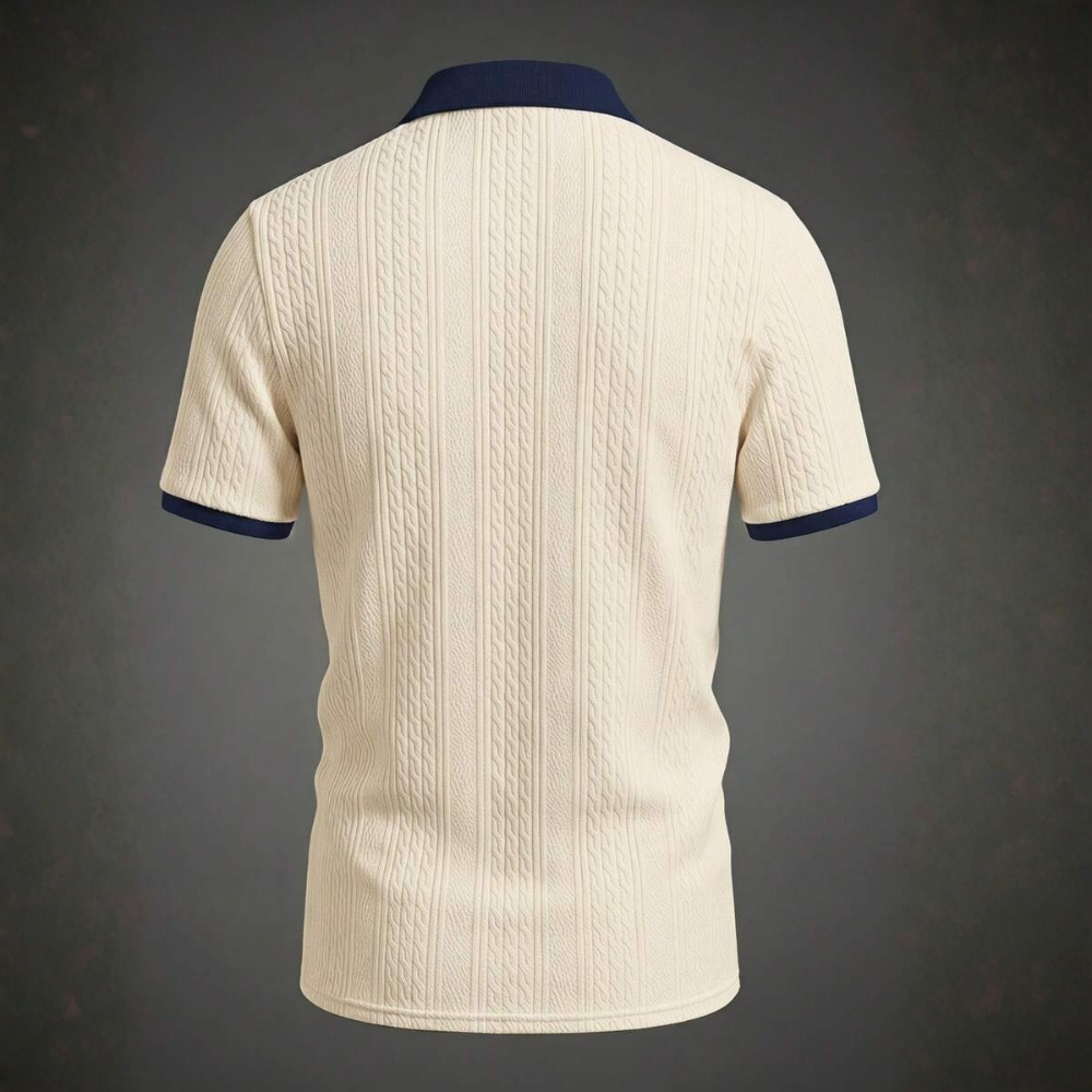Summer Jacquard Half Zip Contrast Collar Polo Shirt