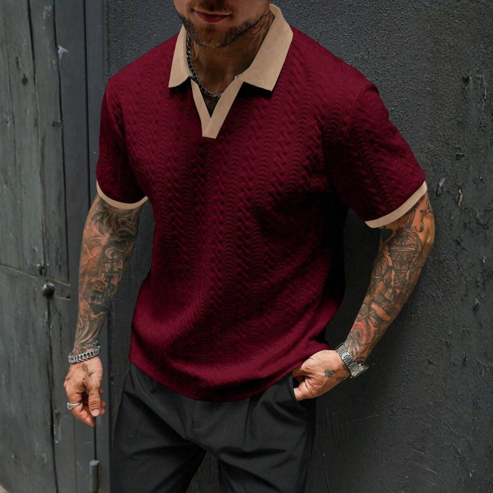 Textured Contrast Trim Polo Shirt For Men
