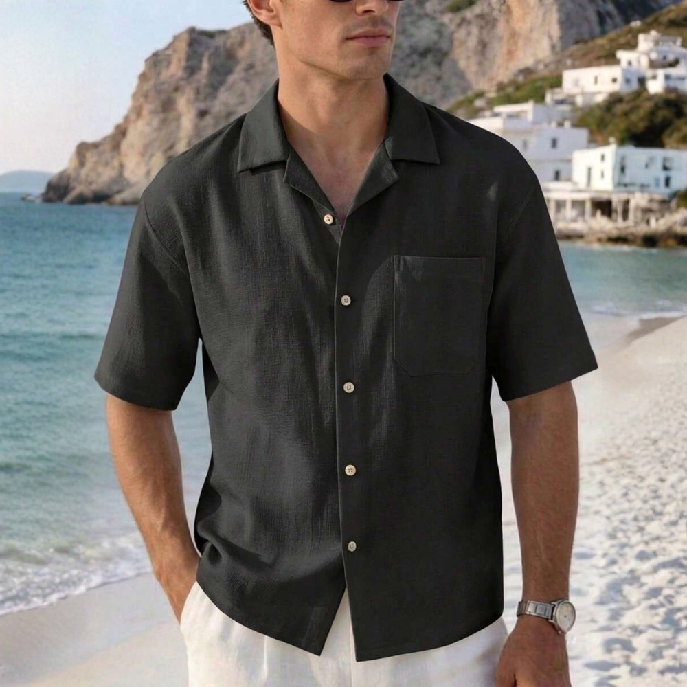 Loose Fit Faux Linen Men Vacation Shirt