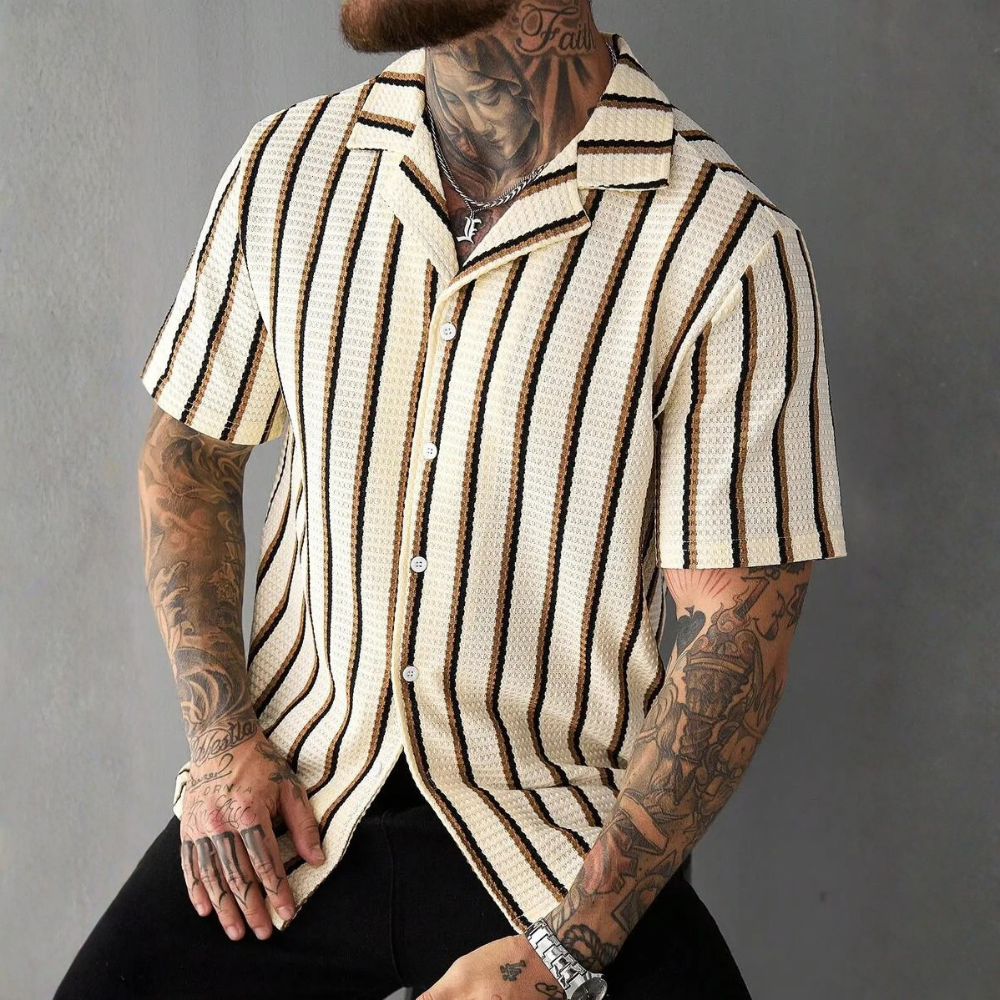 Striped Short Sleeve Vacation Shirt For Summer