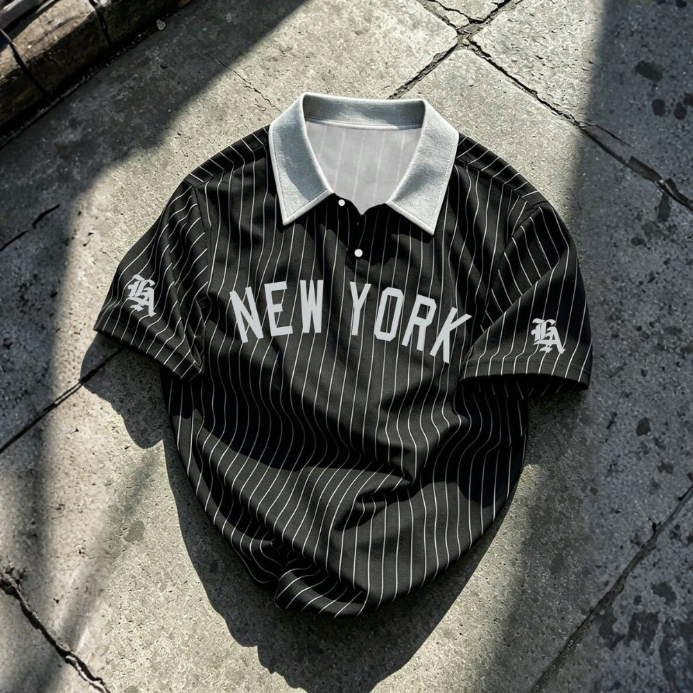 Casual Striped Letter Print Polo Shirt For Men